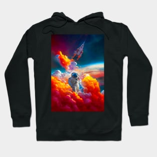Astronaut flying through clouds and shuttle in the background Hoodie